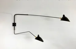 Editions Serge Mouille Big Wall Lamp w/2 Rotating Arms, 1 Straight, 1 Curved af Serge Mouille Outlet