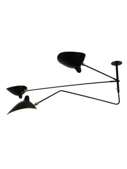Editions Serge Mouille Ceiling Lamp w/2 Fixed Arms & 1 Curved Rotating Arm af Serge Mouille