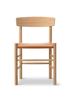 Fredericia Furniture J39 Folkestolen Sædepolstret, Cognac Læder af Børge Mogensen Discount