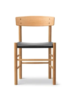 Fredericia Furniture J39 Folkestolen Sædepolstret, Sort Læder af Børge Mogensen Online