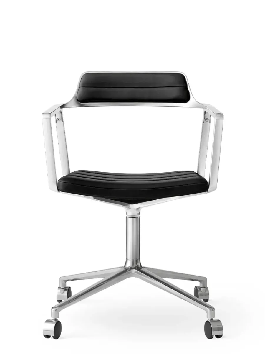 Vipp 452 Swivel Chair m/sort stel & hjul, sort læder fra Clearance