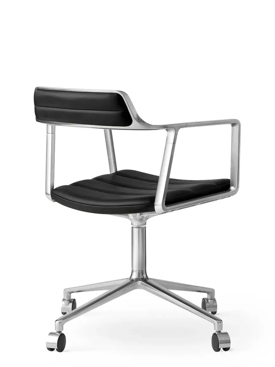 Vipp 452 Swivel Chair m/sort stel & hjul, sort læder fra Clearance