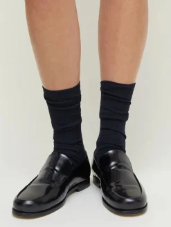 Aiayu Wool Rib Socks, navy fra Sale